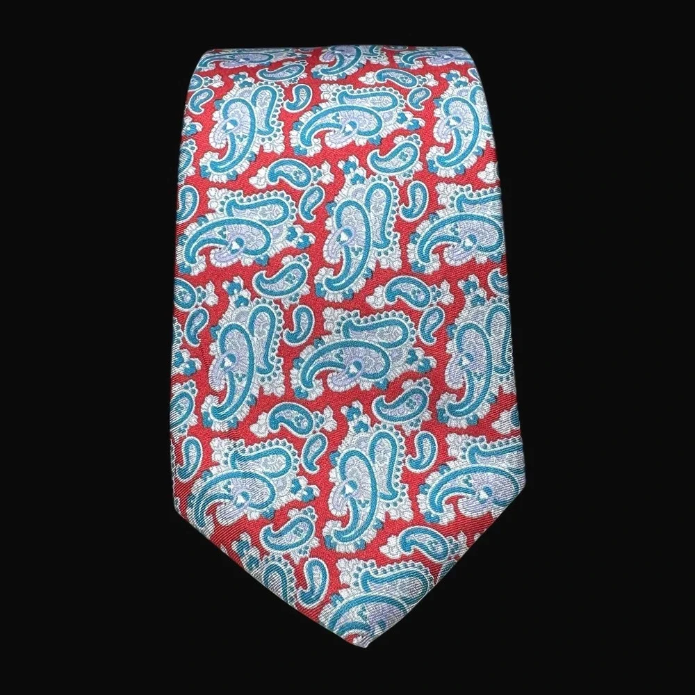 Liberty of London Mens Silk Tie Red Blue Paisley Made in USA Necktie